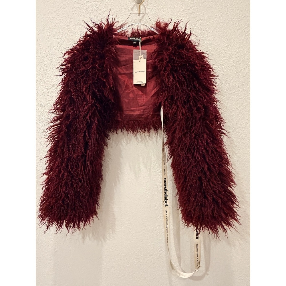 Mars The Label Sabrine Faux Fur Shrug Burgundy Red Cropped Bolero US 4 Glam